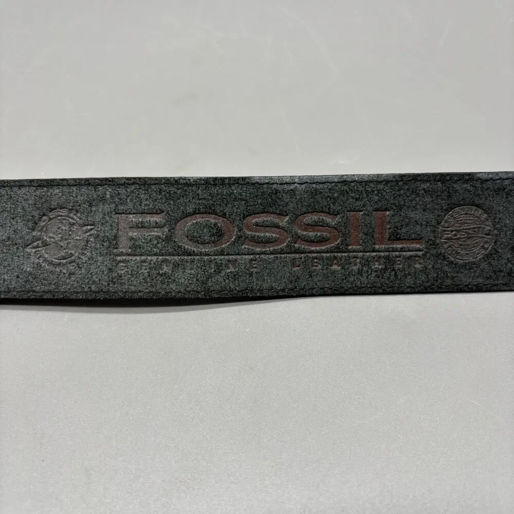 Vintage Fossil Y2K Black Full Grain Leather Belt Solid Brass Buckle Wmns Small